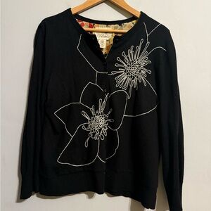 Tabitha Black Cardigan with White Floral Embroidery